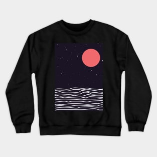 Minimalist Starry Night and Ocean waves Grapic Design Crewneck Sweatshirt